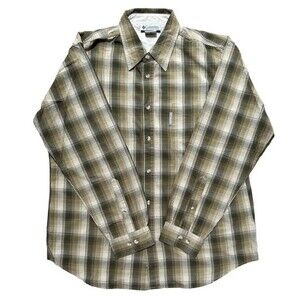 COLUMBIA Men’s Green Plaid Button Down Long Sleeved Shirt Size Large